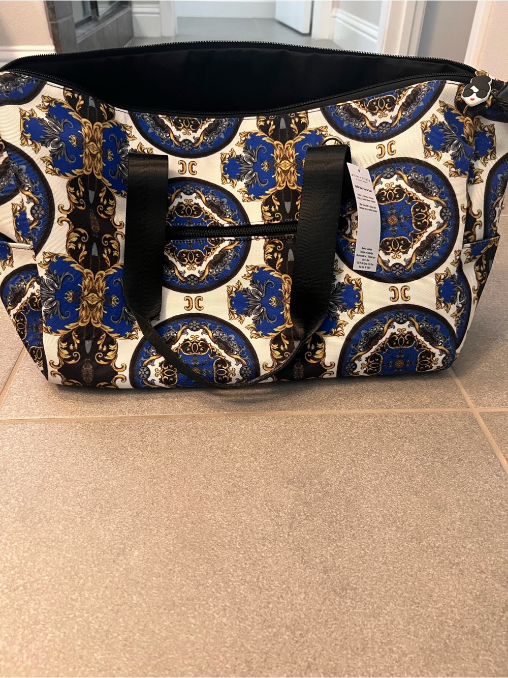 NWT Baroque Duffle Bag w/ Side Zips, Side Pockets, by Alice + Olivia.
